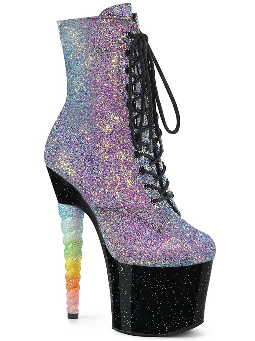 Demonia Rainbow Glitter Unicorn Heel Platform Lace-Up Boots